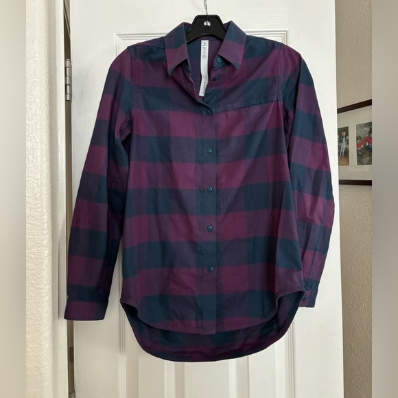 lululemon athletica Tops - Lululemon | Full‎ Day Ahead Flannel Shirt Plaid Galactic Grape Purple Blue Sz 2